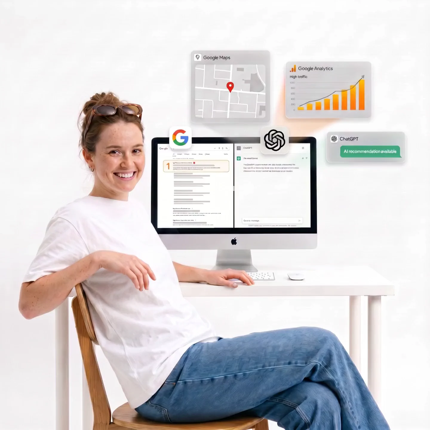 SEO agency dashboard showing Google rankings and AI search visibility for a small business
